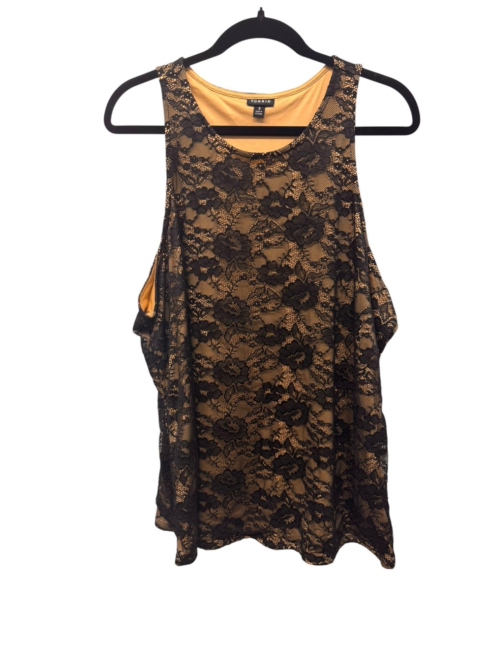 torrid Black Lace Overlay on Tan Tank
